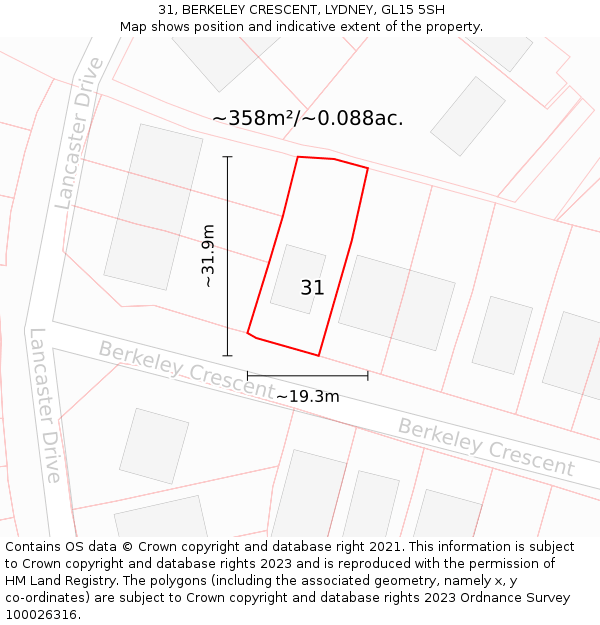 31, BERKELEY CRESCENT, LYDNEY, GL15 5SH: Plot and title map