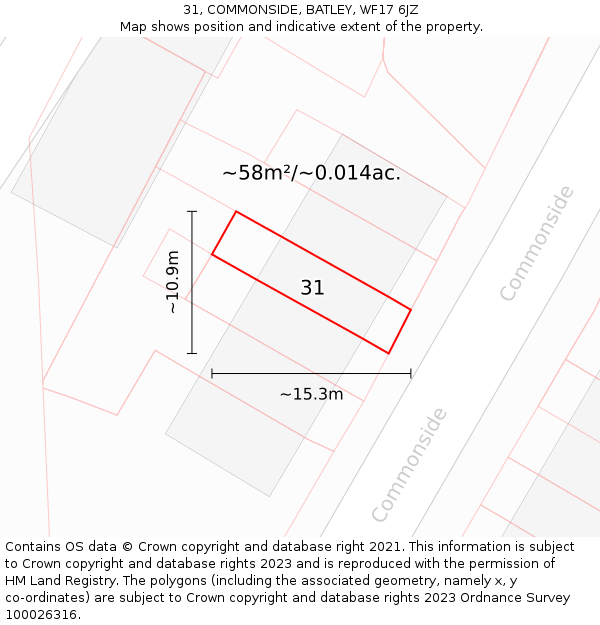 31, COMMONSIDE, BATLEY, WF17 6JZ: Plot and title map
