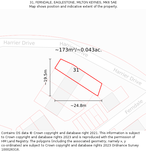 31, FERNDALE, EAGLESTONE, MILTON KEYNES, MK6 5AE: Plot and title map