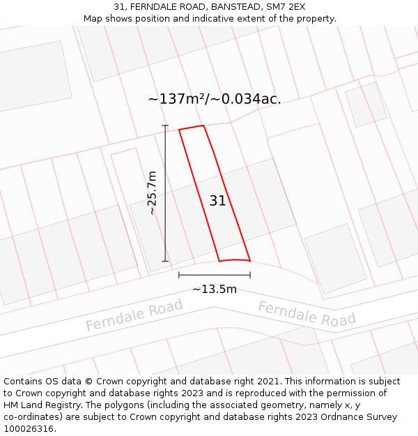 31, FERNDALE ROAD, BANSTEAD, SM7 2EX: Plot and title map