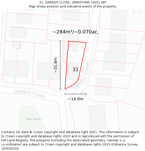 31, GARDEN CLOSE, GRANTHAM, NG31 9EF: Plot and title map