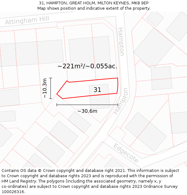31, HAMPTON, GREAT HOLM, MILTON KEYNES, MK8 9EP: Plot and title map