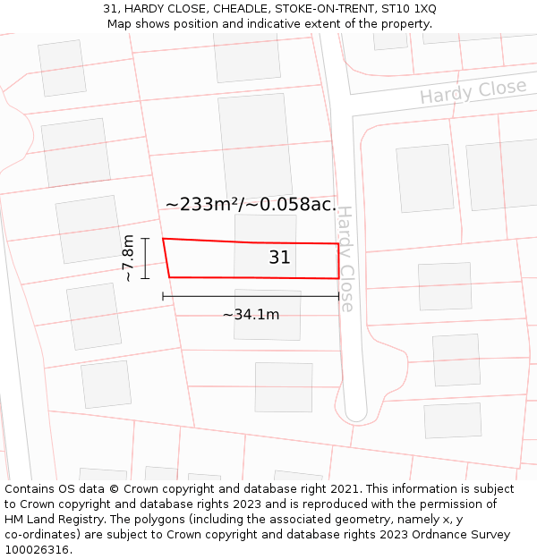 31, HARDY CLOSE, CHEADLE, STOKE-ON-TRENT, ST10 1XQ: Plot and title map