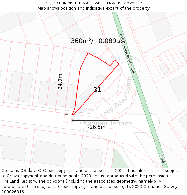 31, INKERMAN TERRACE, WHITEHAVEN, CA28 7TY: Plot and title map