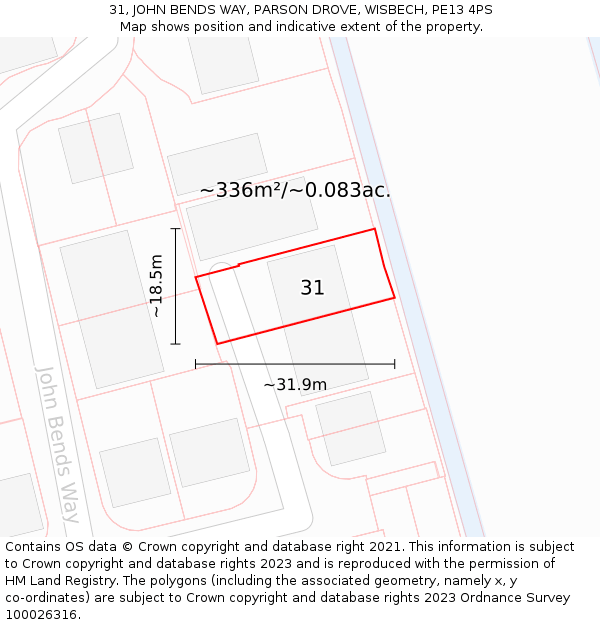 31, JOHN BENDS WAY, PARSON DROVE, WISBECH, PE13 4PS: Plot and title map