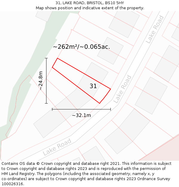 31, LAKE ROAD, BRISTOL, BS10 5HY: Plot and title map