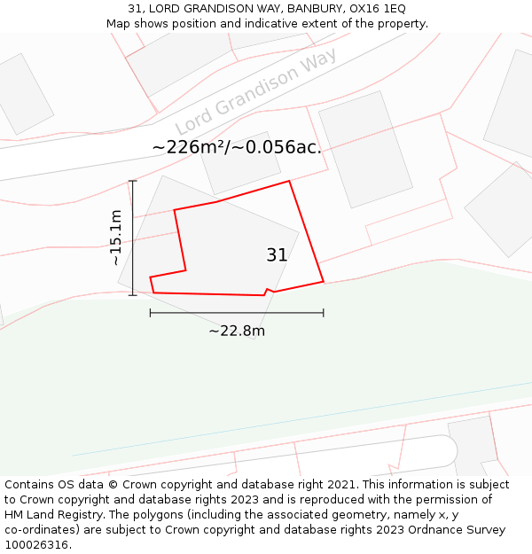 31, LORD GRANDISON WAY, BANBURY, OX16 1EQ: Plot and title map
