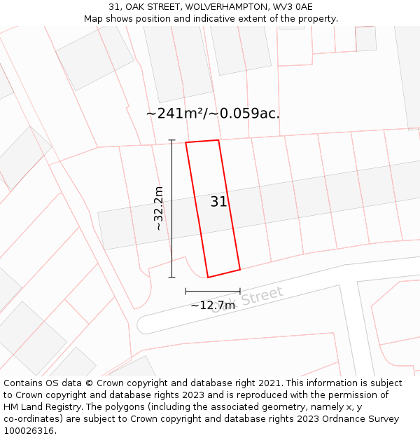 31, OAK STREET, WOLVERHAMPTON, WV3 0AE: Plot and title map
