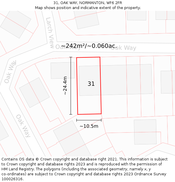 31, OAK WAY, NORMANTON, WF6 2FR: Plot and title map