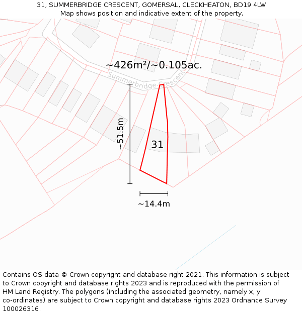 31, SUMMERBRIDGE CRESCENT, GOMERSAL, CLECKHEATON, BD19 4LW: Plot and title map