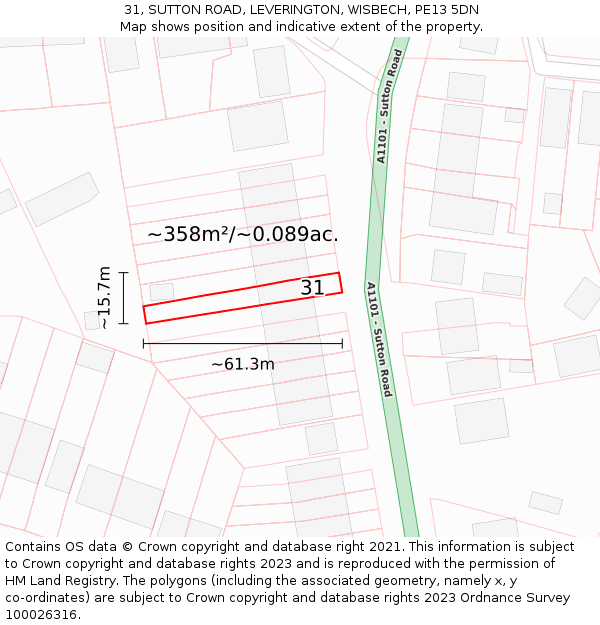 31, SUTTON ROAD, LEVERINGTON, WISBECH, PE13 5DN: Plot and title map
