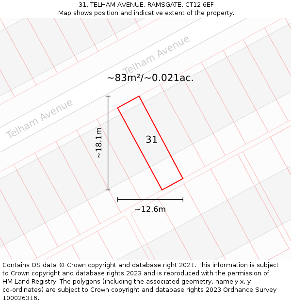 31, TELHAM AVENUE, RAMSGATE, CT12 6EF: Plot and title map