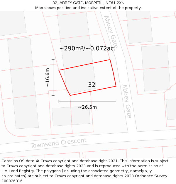 32, ABBEY GATE, MORPETH, NE61 2XN: Plot and title map
