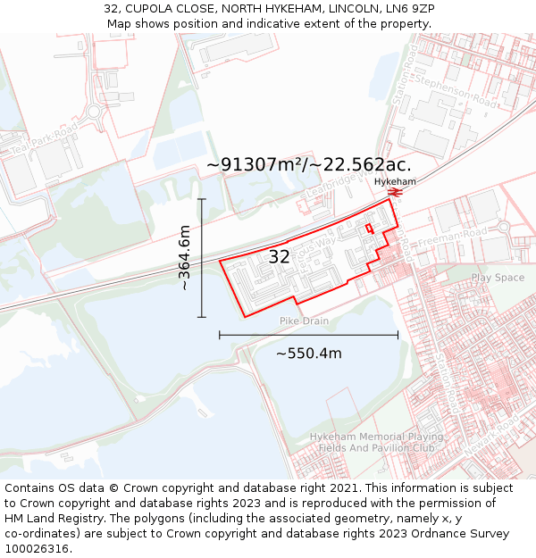 32, CUPOLA CLOSE, NORTH HYKEHAM, LINCOLN, LN6 9ZP: Plot and title map