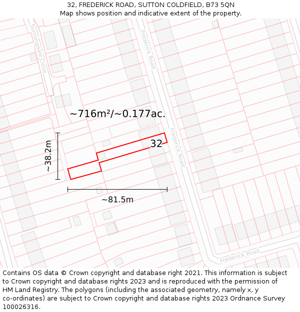 32, FREDERICK ROAD, SUTTON COLDFIELD, B73 5QN: Plot and title map