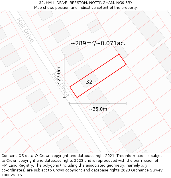 32, HALL DRIVE, BEESTON, NOTTINGHAM, NG9 5BY: Plot and title map