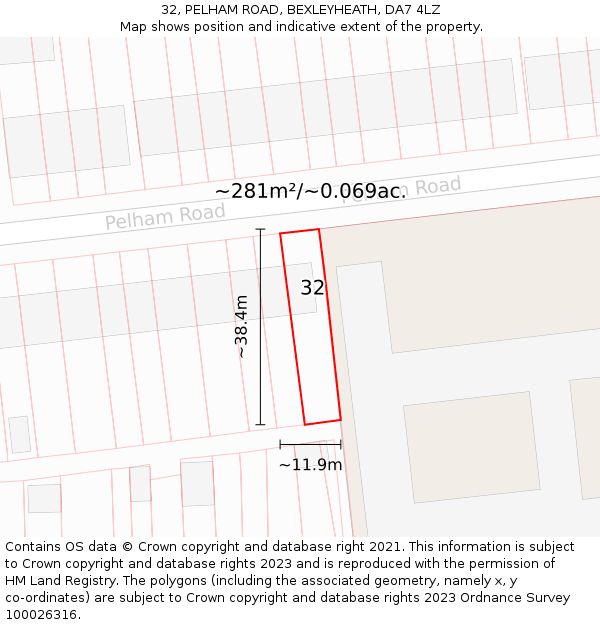 32, PELHAM ROAD, BEXLEYHEATH, DA7 4LZ: Plot and title map