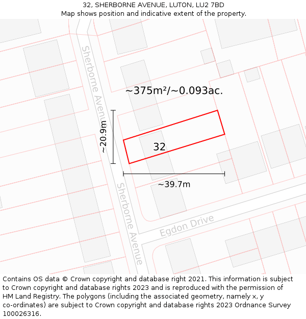 32, SHERBORNE AVENUE, LUTON, LU2 7BD: Plot and title map