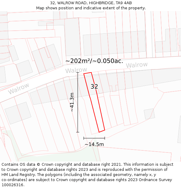 32, WALROW ROAD, HIGHBRIDGE, TA9 4AB: Plot and title map