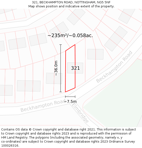 321, BECKHAMPTON ROAD, NOTTINGHAM, NG5 5NF: Plot and title map