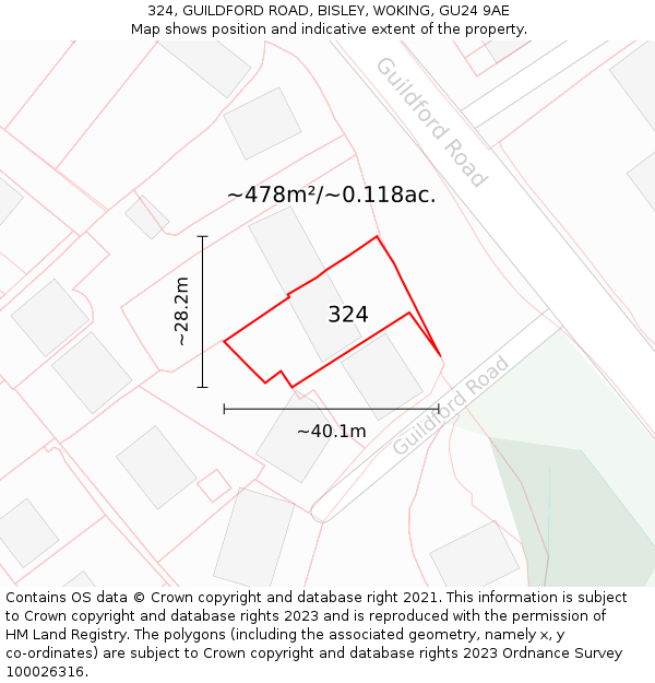 324, GUILDFORD ROAD, BISLEY, WOKING, GU24 9AE: Plot and title map