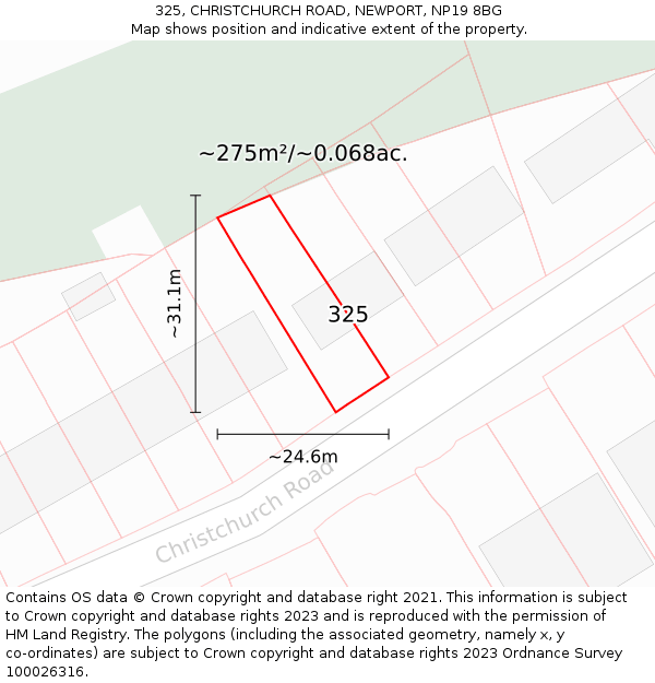 325, CHRISTCHURCH ROAD, NEWPORT, NP19 8BG: Plot and title map