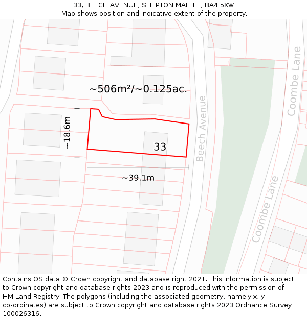 33, BEECH AVENUE, SHEPTON MALLET, BA4 5XW: Plot and title map