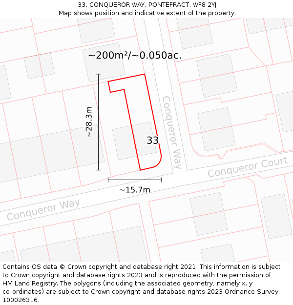 33, CONQUEROR WAY, PONTEFRACT, WF8 2YJ: Plot and title map
