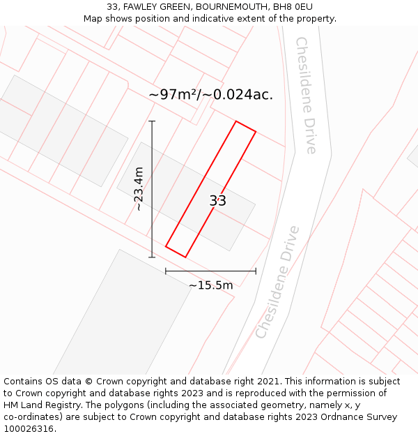 33, FAWLEY GREEN, BOURNEMOUTH, BH8 0EU: Plot and title map