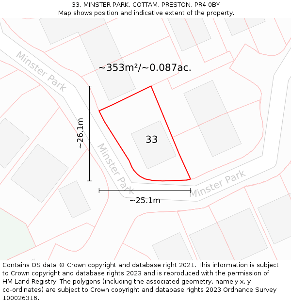 33, MINSTER PARK, COTTAM, PRESTON, PR4 0BY: Plot and title map