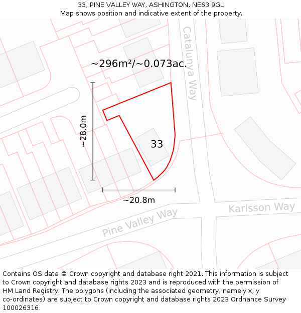 33, PINE VALLEY WAY, ASHINGTON, NE63 9GL: Plot and title map