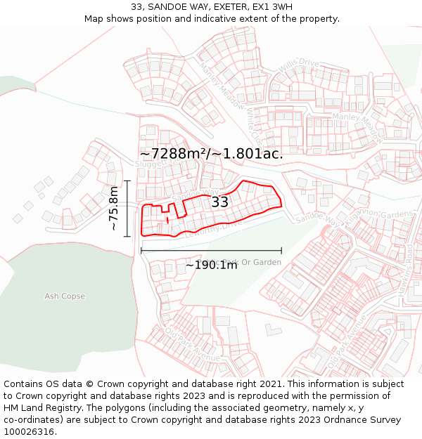 33, SANDOE WAY, EXETER, EX1 3WH: Plot and title map