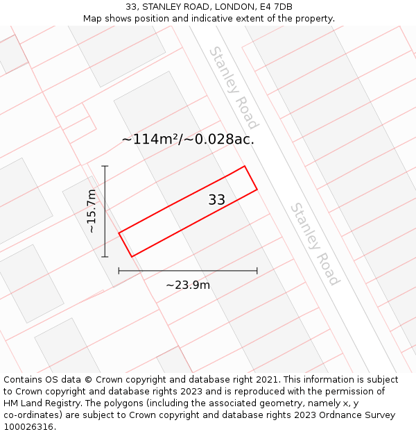33, STANLEY ROAD, LONDON, E4 7DB: Plot and title map