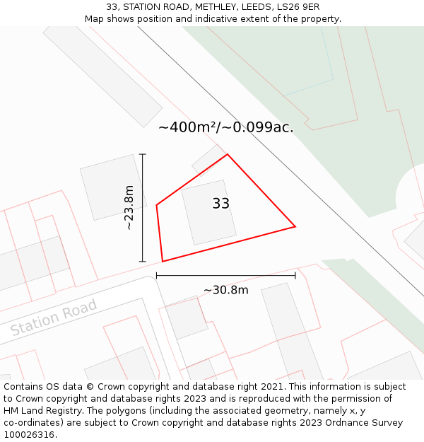 33, STATION ROAD, METHLEY, LEEDS, LS26 9ER: Plot and title map
