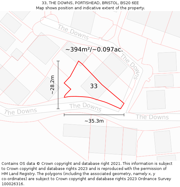33, THE DOWNS, PORTISHEAD, BRISTOL, BS20 6EE: Plot and title map