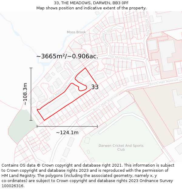 33, THE MEADOWS, DARWEN, BB3 0PF: Plot and title map