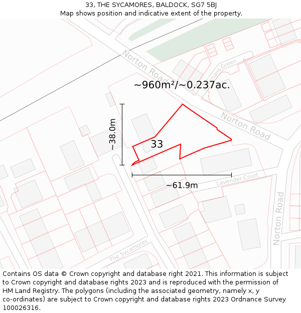 33, THE SYCAMORES, BALDOCK, SG7 5BJ: Plot and title map