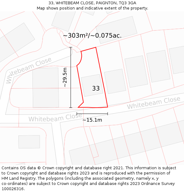 33, WHITEBEAM CLOSE, PAIGNTON, TQ3 3GA: Plot and title map
