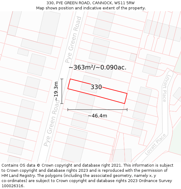 330, PYE GREEN ROAD, CANNOCK, WS11 5RW: Plot and title map