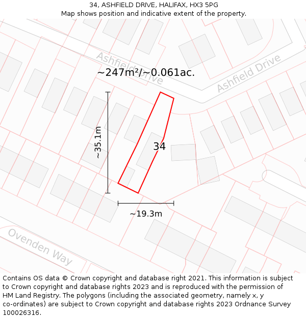 34, ASHFIELD DRIVE, HALIFAX, HX3 5PG: Plot and title map