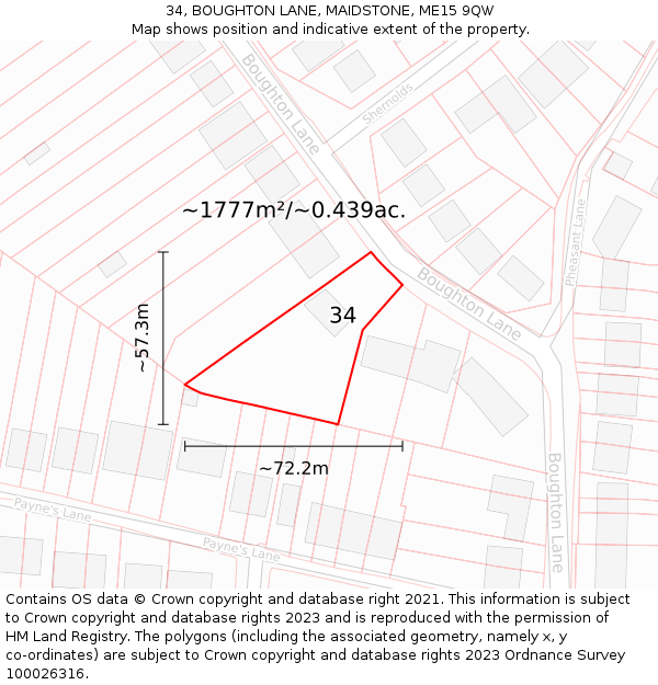34, BOUGHTON LANE, MAIDSTONE, ME15 9QW: Plot and title map