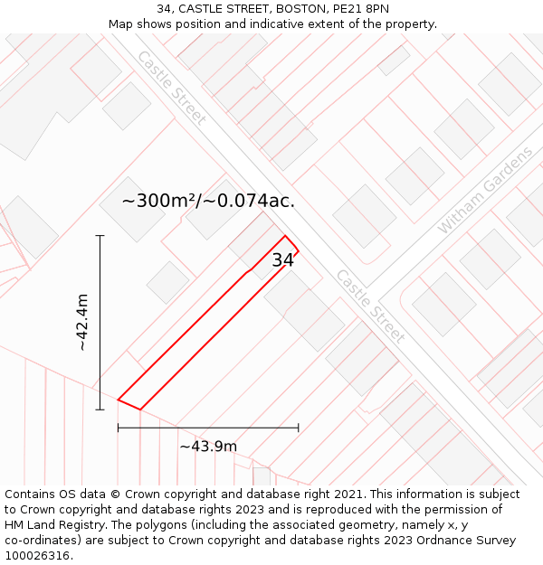 34, CASTLE STREET, BOSTON, PE21 8PN: Plot and title map