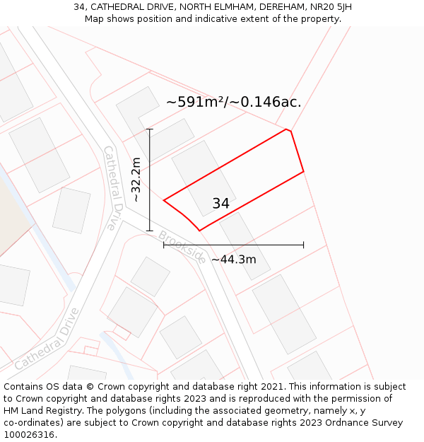 34, CATHEDRAL DRIVE, NORTH ELMHAM, DEREHAM, NR20 5JH: Plot and title map