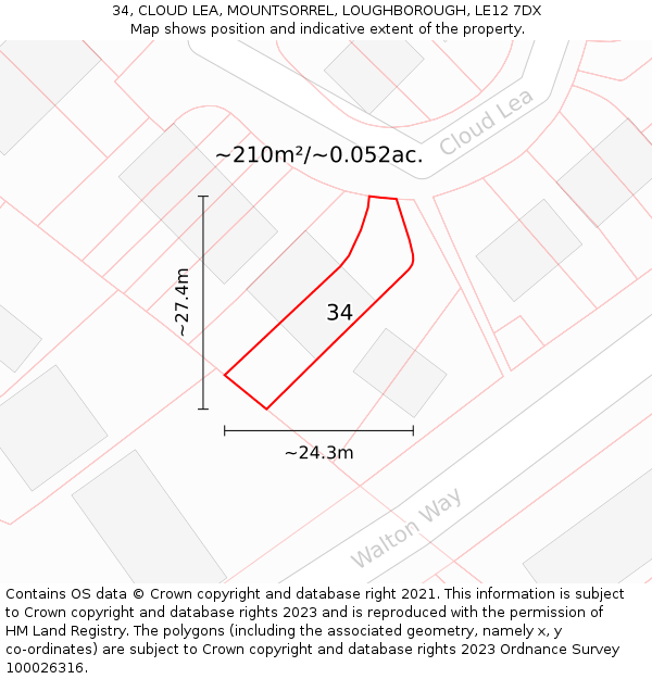 34, CLOUD LEA, MOUNTSORREL, LOUGHBOROUGH, LE12 7DX: Plot and title map