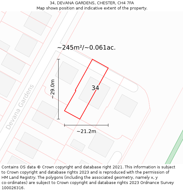 34, DEVANA GARDENS, CHESTER, CH4 7FA: Plot and title map