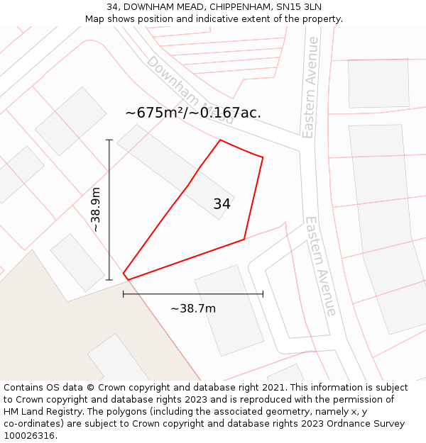 34, DOWNHAM MEAD, CHIPPENHAM, SN15 3LN: Plot and title map