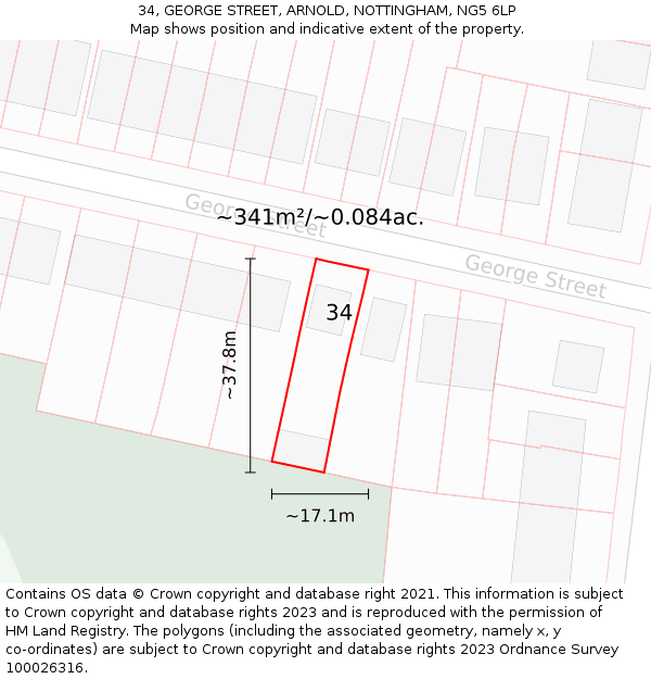 34, GEORGE STREET, ARNOLD, NOTTINGHAM, NG5 6LP: Plot and title map