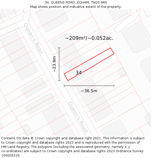 34, QUEENS ROAD, EGHAM, TW20 9RS: Plot and title map