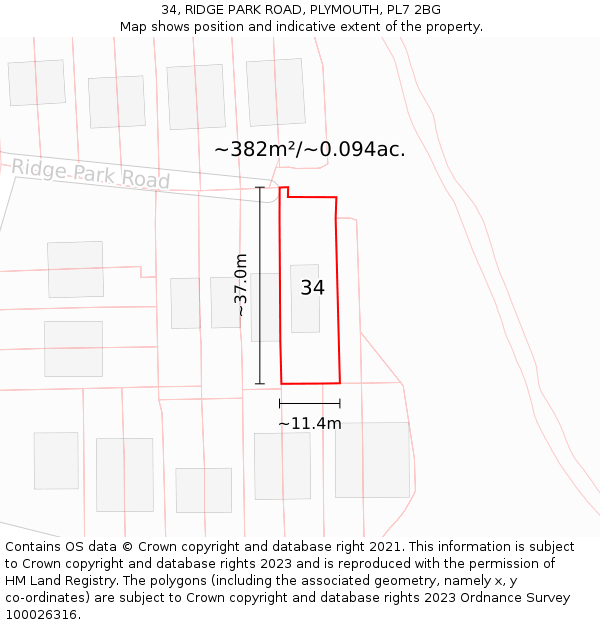 34, RIDGE PARK ROAD, PLYMOUTH, PL7 2BG: Plot and title map