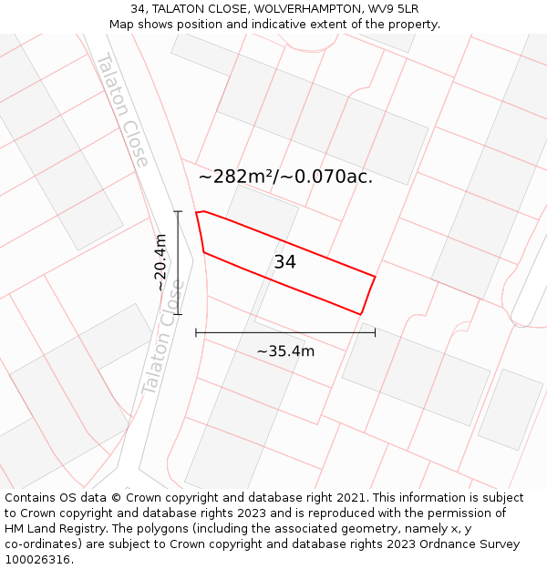 34, TALATON CLOSE, WOLVERHAMPTON, WV9 5LR: Plot and title map